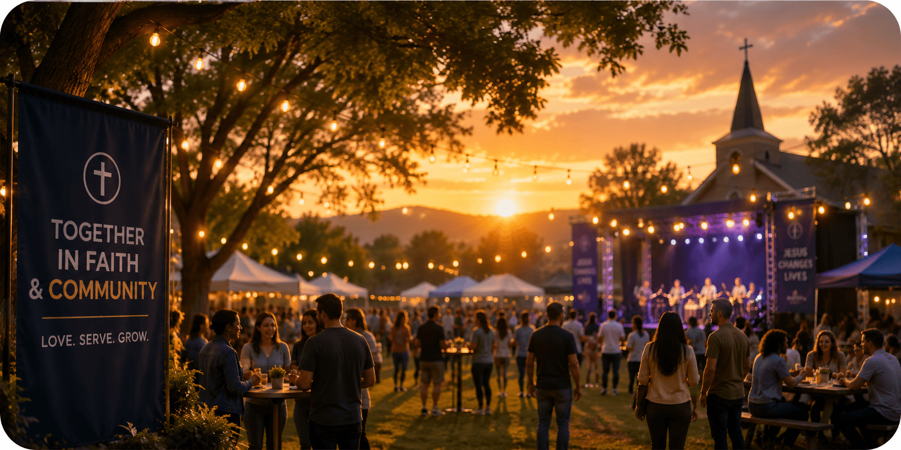 A church community gathering outdoors